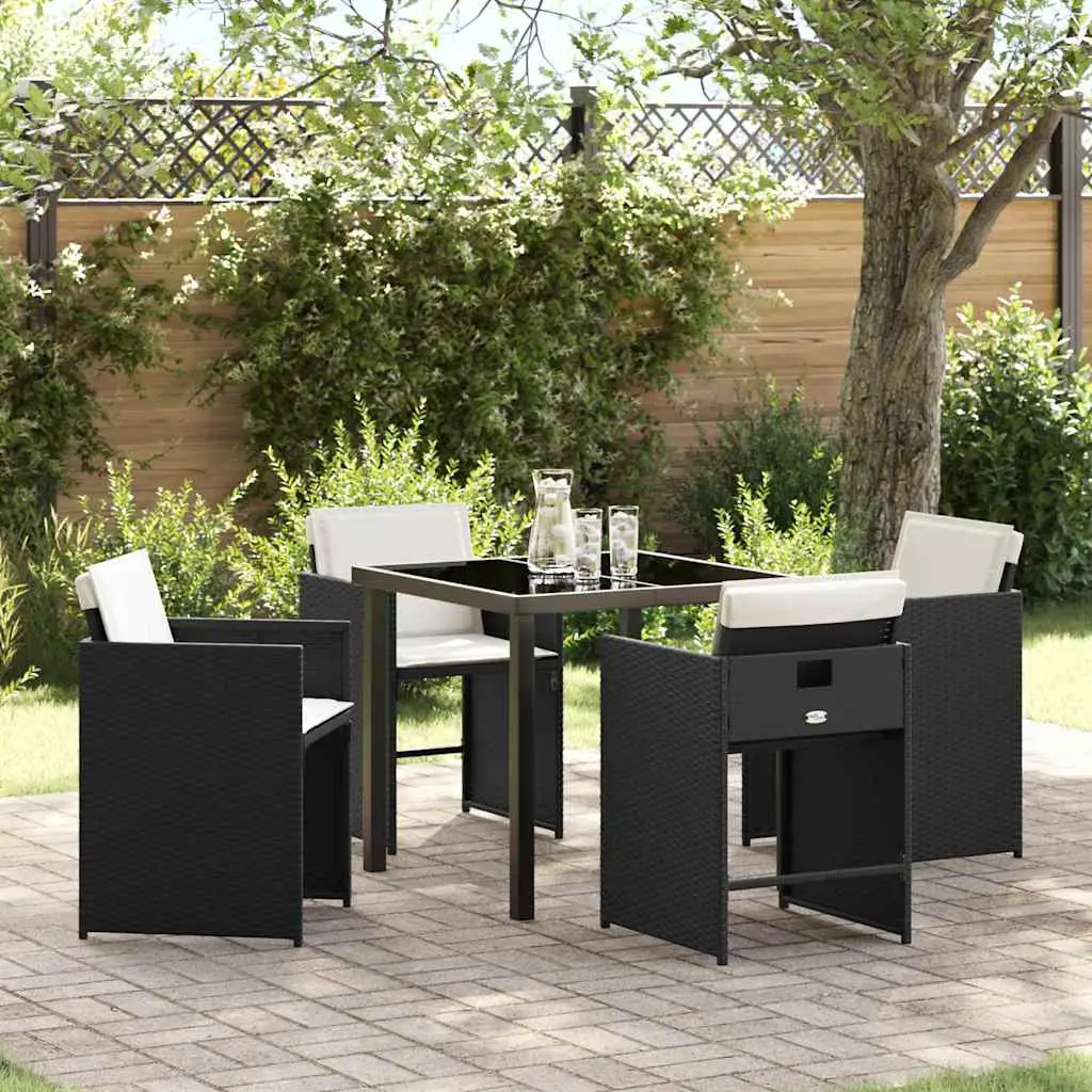 Ensemble de repas de jardin 5 pcs pliant 4 places en poly rotin pratique Noir – ComfortXL Outdoor Living