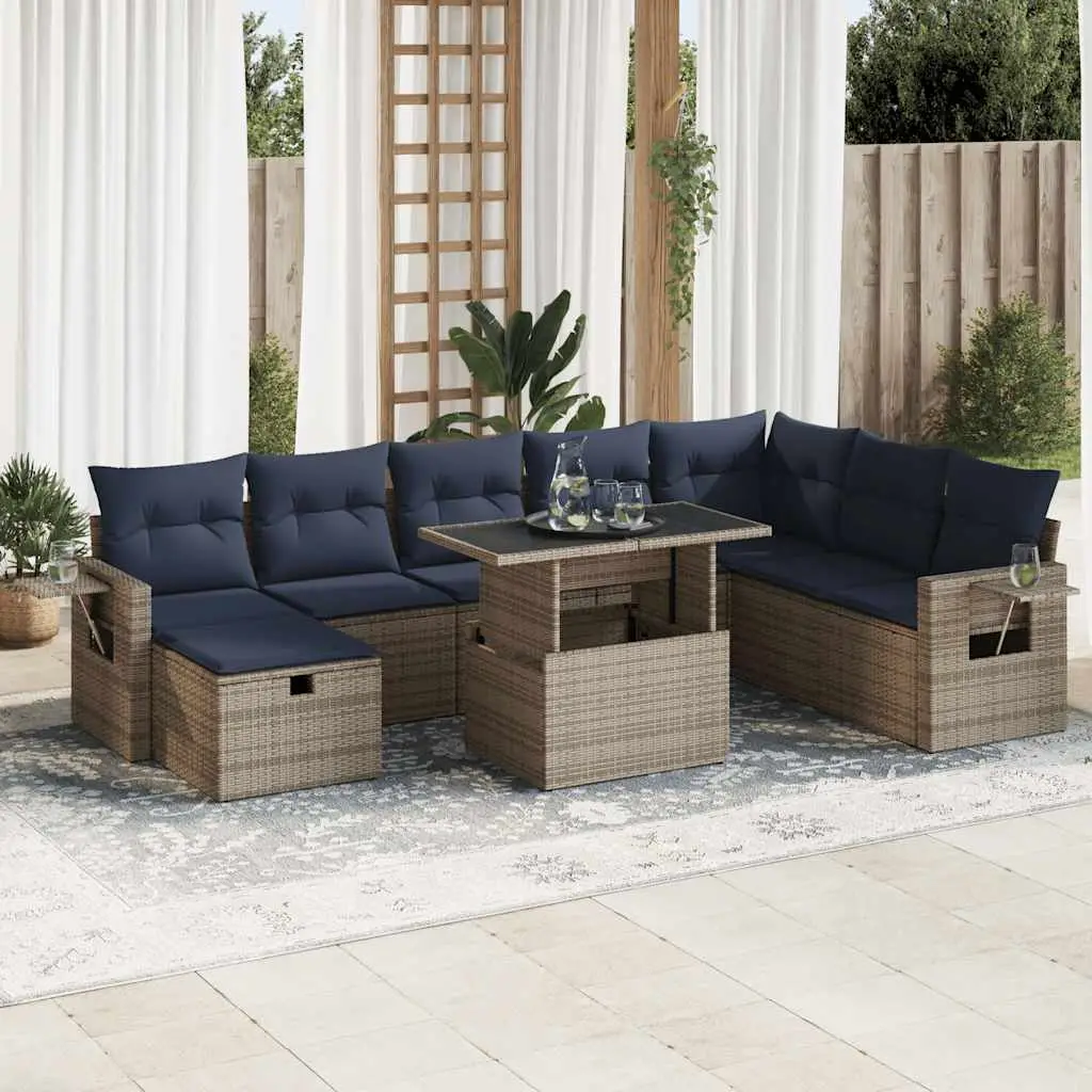 Ensemble de jardin 9 pièces Résine Tressée avec Coffre de Rangement pour Extérieur Gris – ComfortXL Outdoor Living