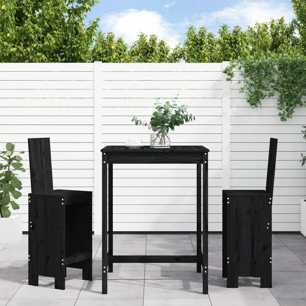 Ensemble de bar de jardin 3 pcs noir bois de pin massif vidaXL 3157767