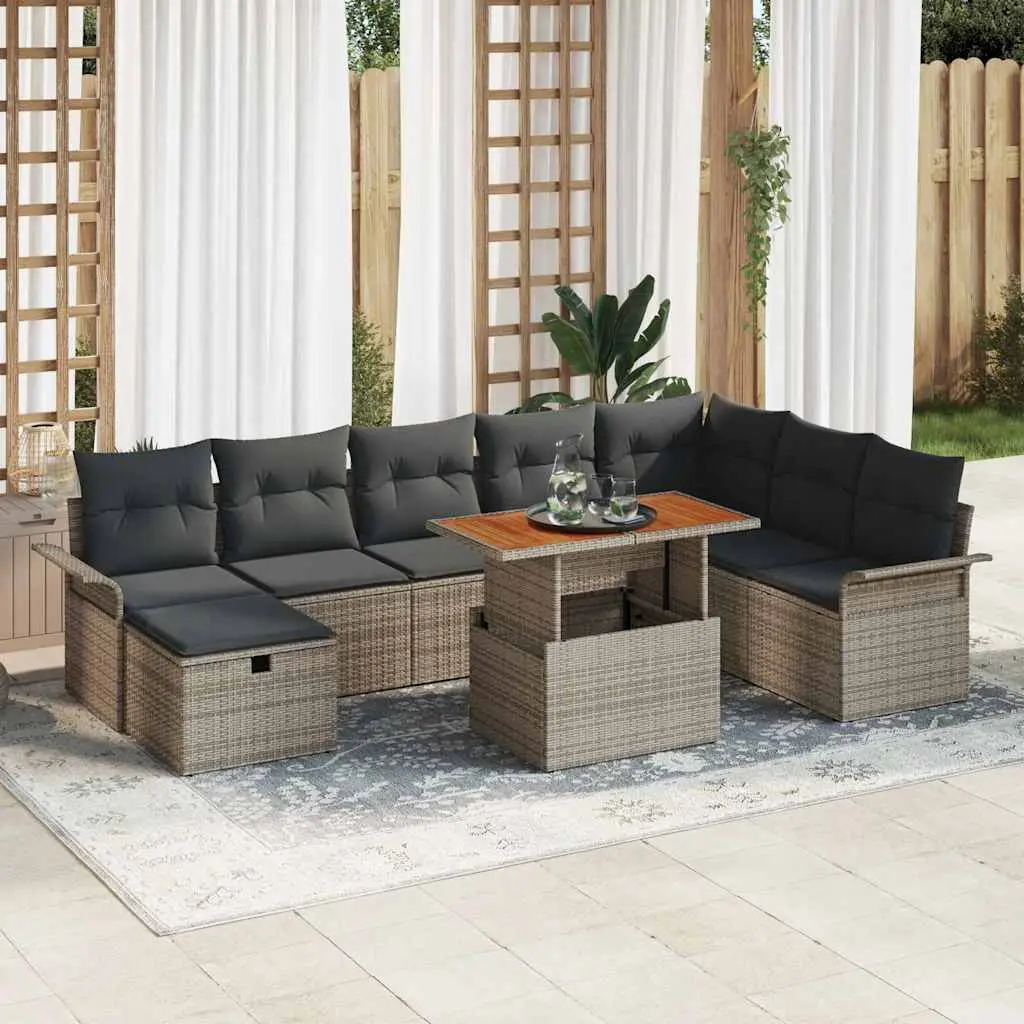 Ensemble de canapé de jardin avec coussin 9 pcs Gris polyrotin vidaXL 3359926