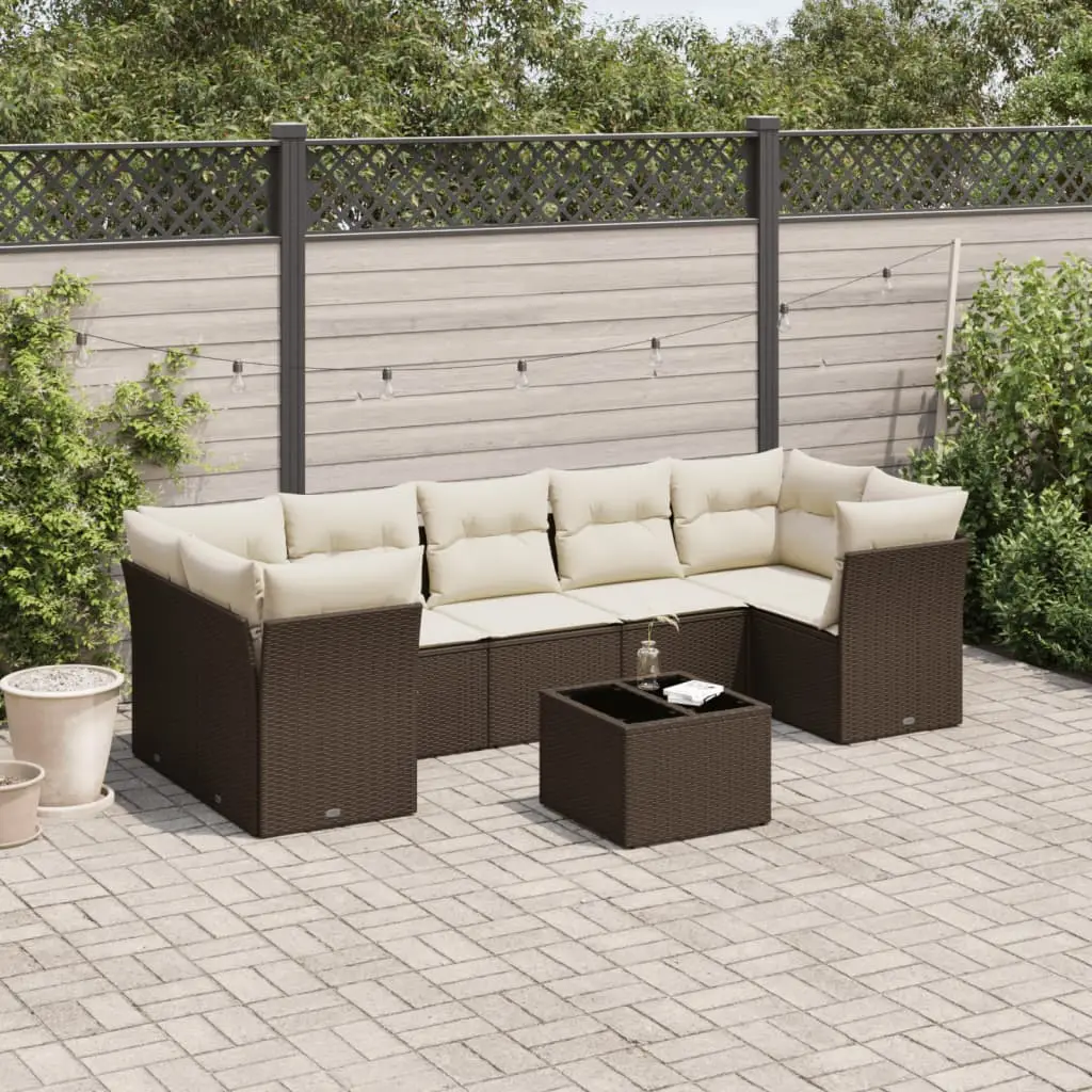 Ensemble canapés de jardin 8 pcs Résine Tressée Modulable avec Rangement pour Balcon et Terrasse Marron – ComfortXL Outdoor Living