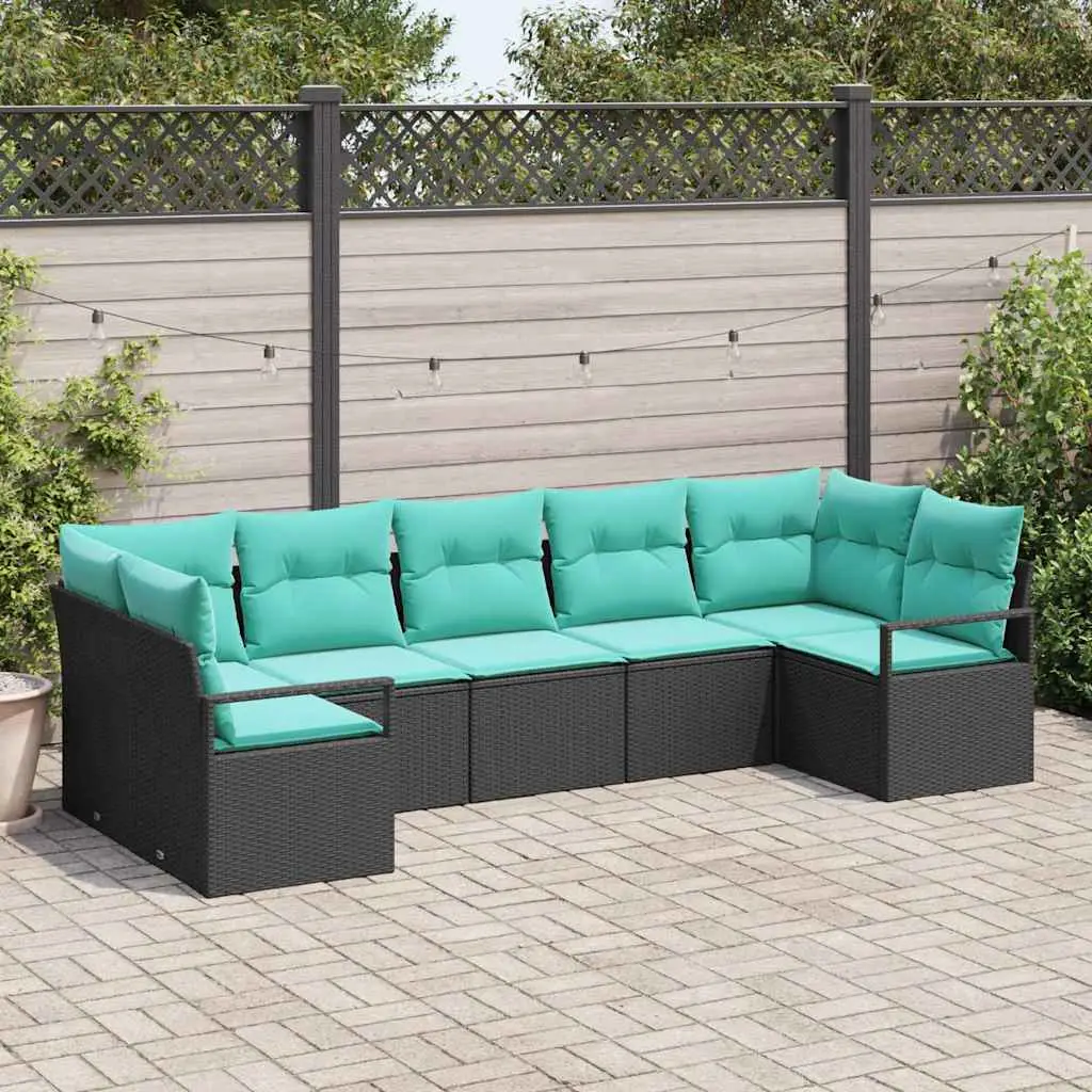 Ensemble de Canapés avec coussin 7 pcs Noir polyrotin vidaXL 3346536