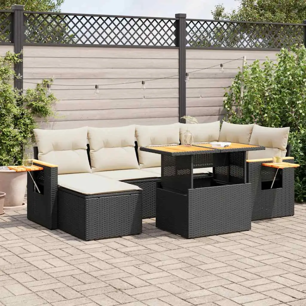 Ensemble de Jardin 7 pcs avec Repose-pieds Poly Rotin Modulable Coffre de Rangement Terrasse Noir – ComfortXL Outdoor Living