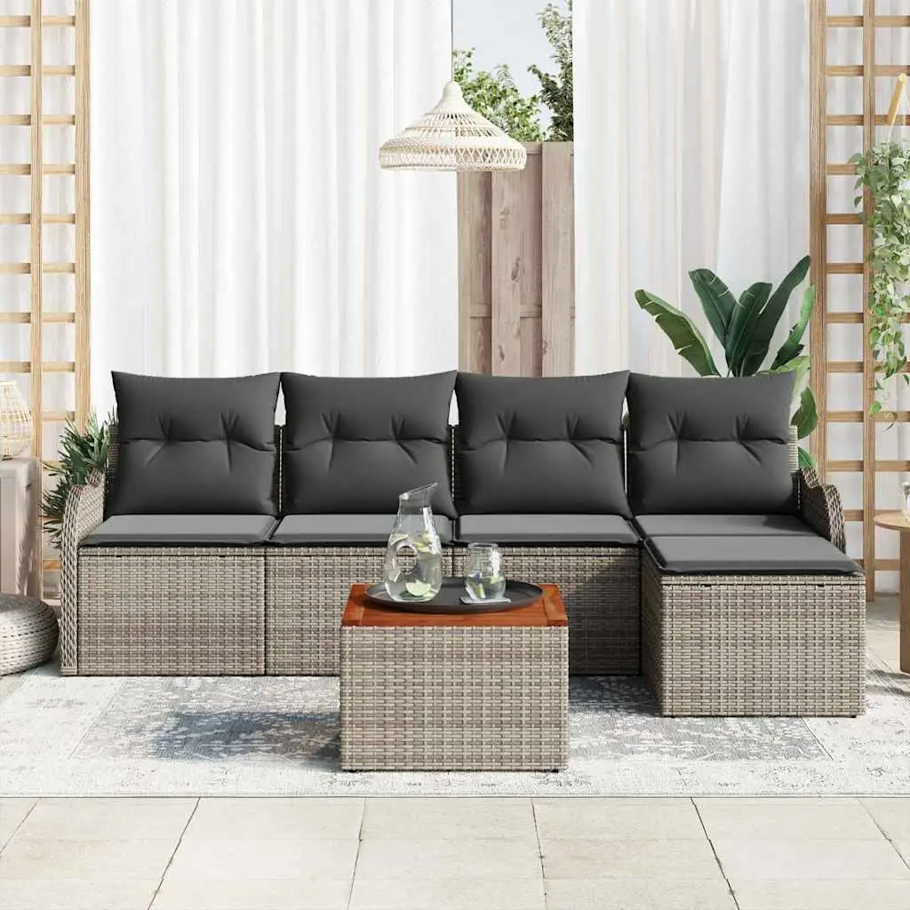 Ensemble de jardin 6 pièces résine tressée avec rangement pour balcon Gris – ComfortXL Outdoor Living