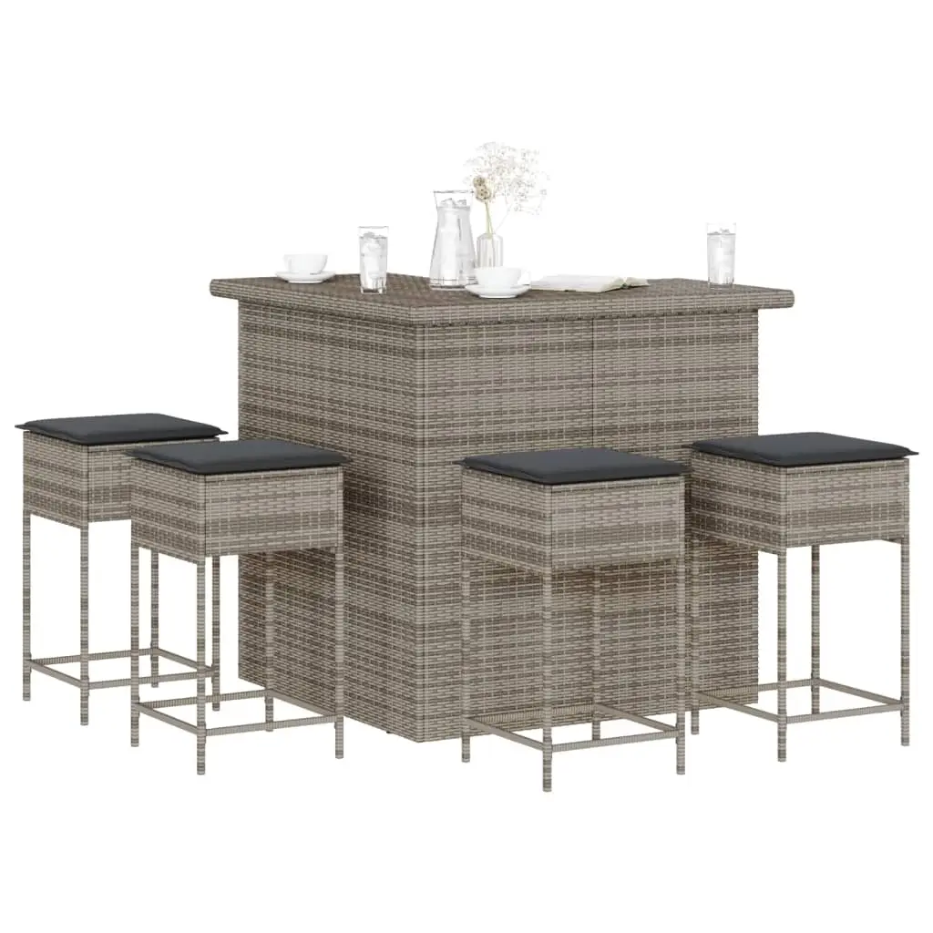 Ensemble de bar de jardin 5 pcs avec coussins gris poly rotin vidaXL 3261505