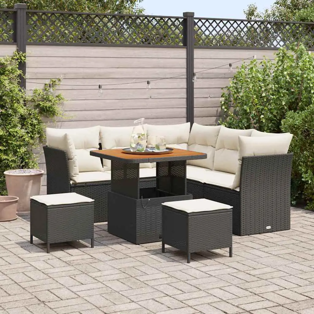 Ensemble de jardin 8 pcs en polyrotin noir et bois pour 7 personnes – ComfortXL Outdoor Living