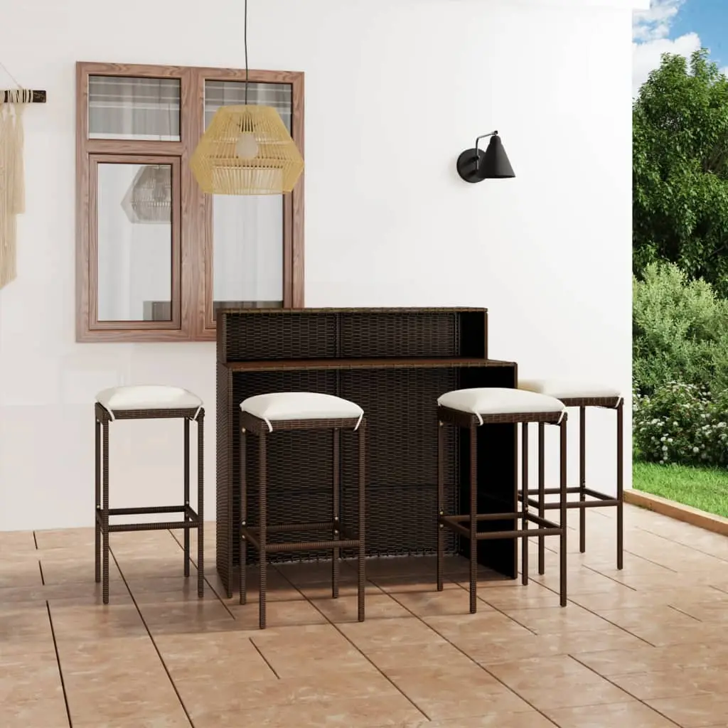 Ensemble de bar de jardin avec coussins 5 pcs Marron vidaXL 3064878