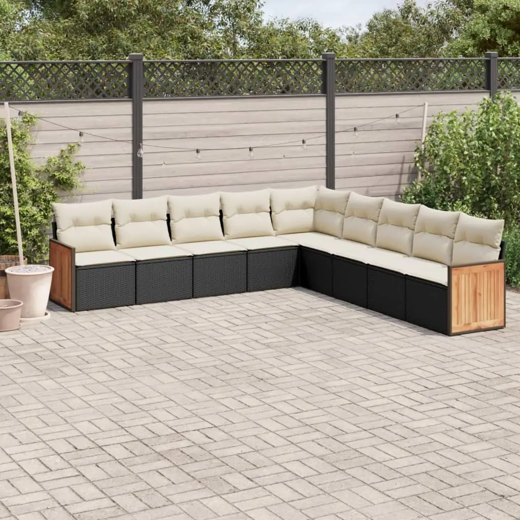 Ensemble canapé de jardin 9 places résine tressée modulable accoudoirs bois coussins Blanc Crème – ComfortXL Outdoor Living