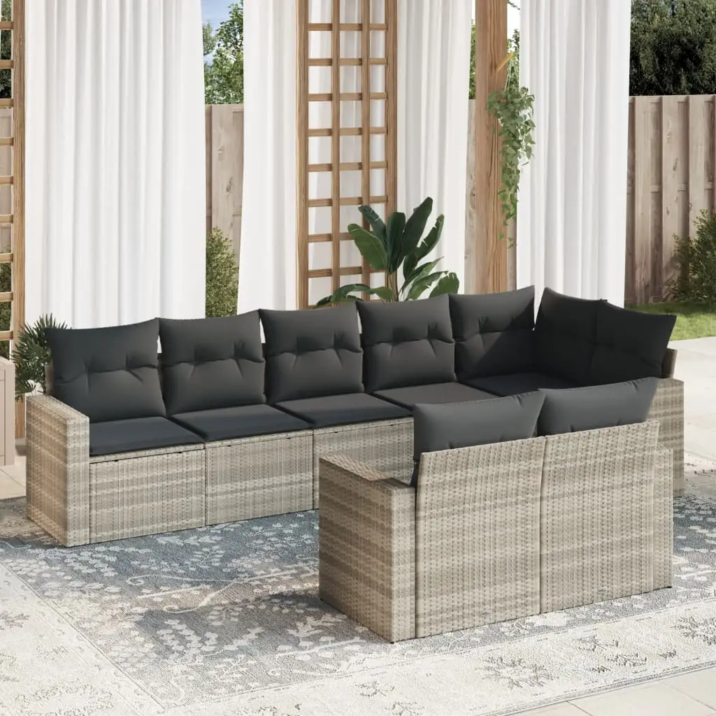 Ensemble de jardin 8 places Résine Tressée Gris Clair avec Rangement et Coussins Confort – ComfortXL Outdoor Living