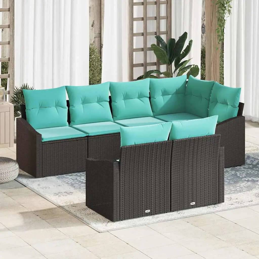 Ensemble de Canapés avec coussin 7 pcs Noir polyrotin vidaXL 3346766