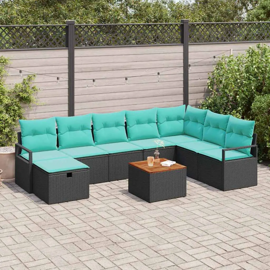 Ensemble de canapé de jardin avec coussin 9 pcs Noir polyrotin vidaXL 3359557