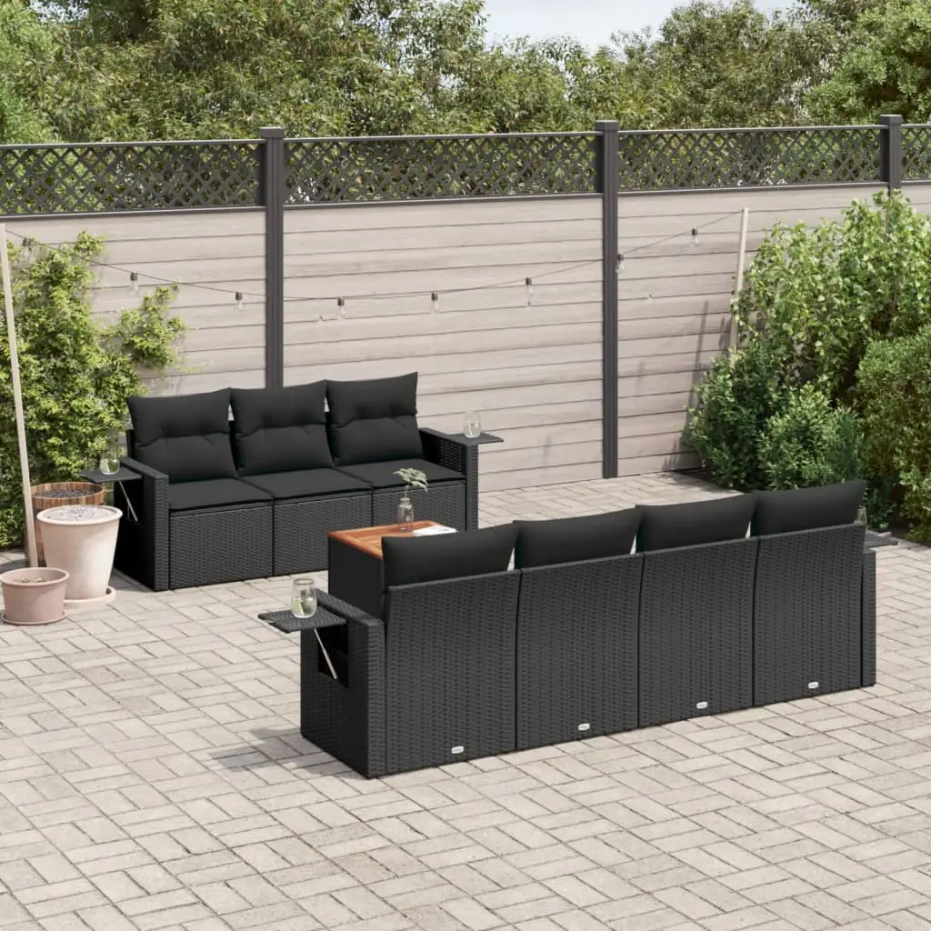 Ensemble de Jardin 8 Pièces en Poly Rotin Noir pour 7 Personnes avec Coussins Confort – ComfortXL Outdoor Living