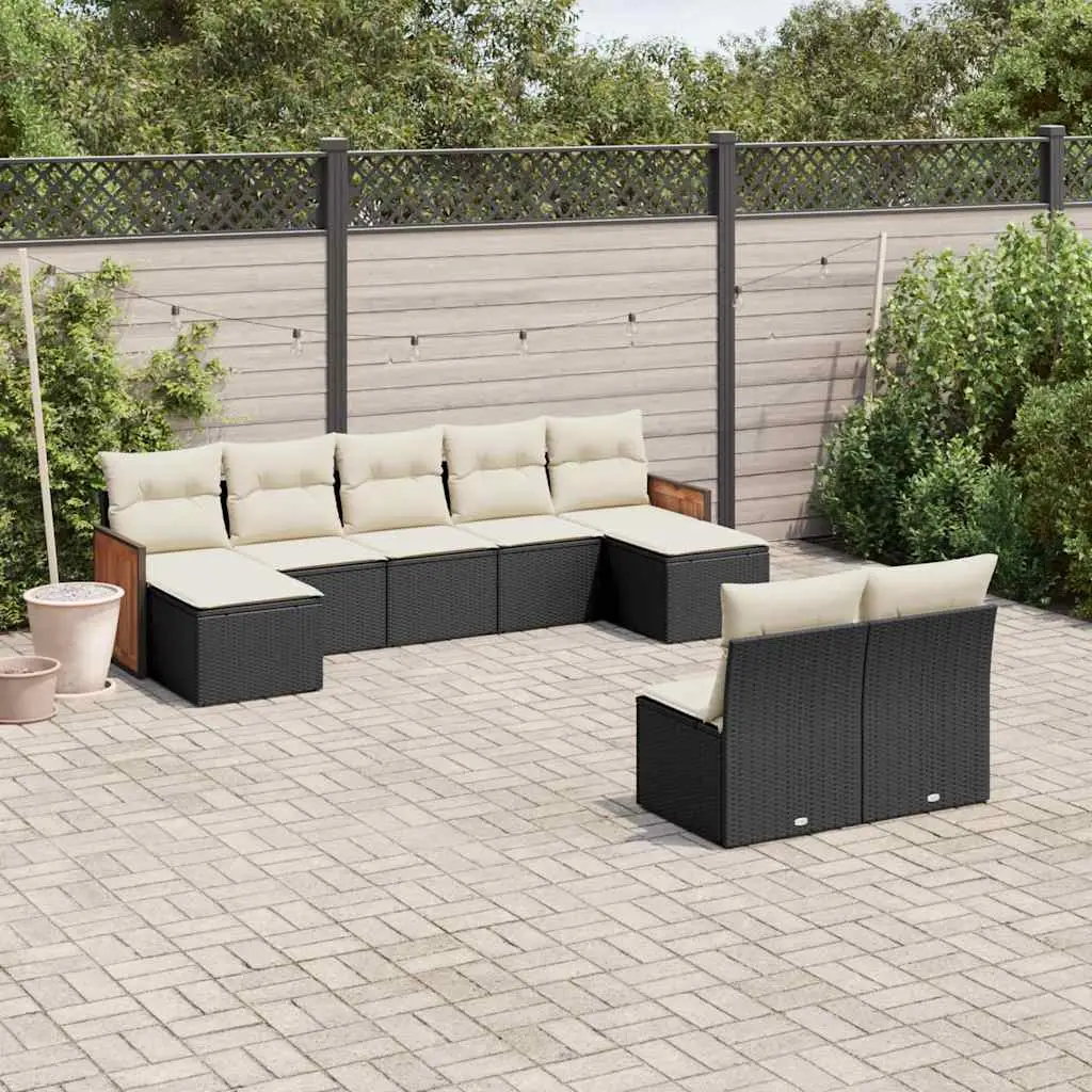 Ensemble canapés de jardin 9 pièces en résine tressée avec rangement et poufs Noir – ComfortXL Outdoor Living