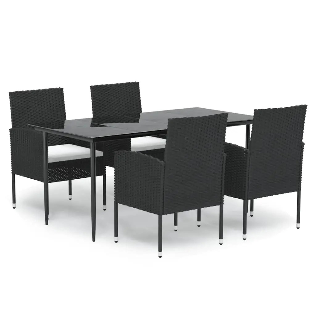 Ensemble de 5 pcs table de jardin et chaises avec coussins – mobilier de jardin Noir Résine tressée