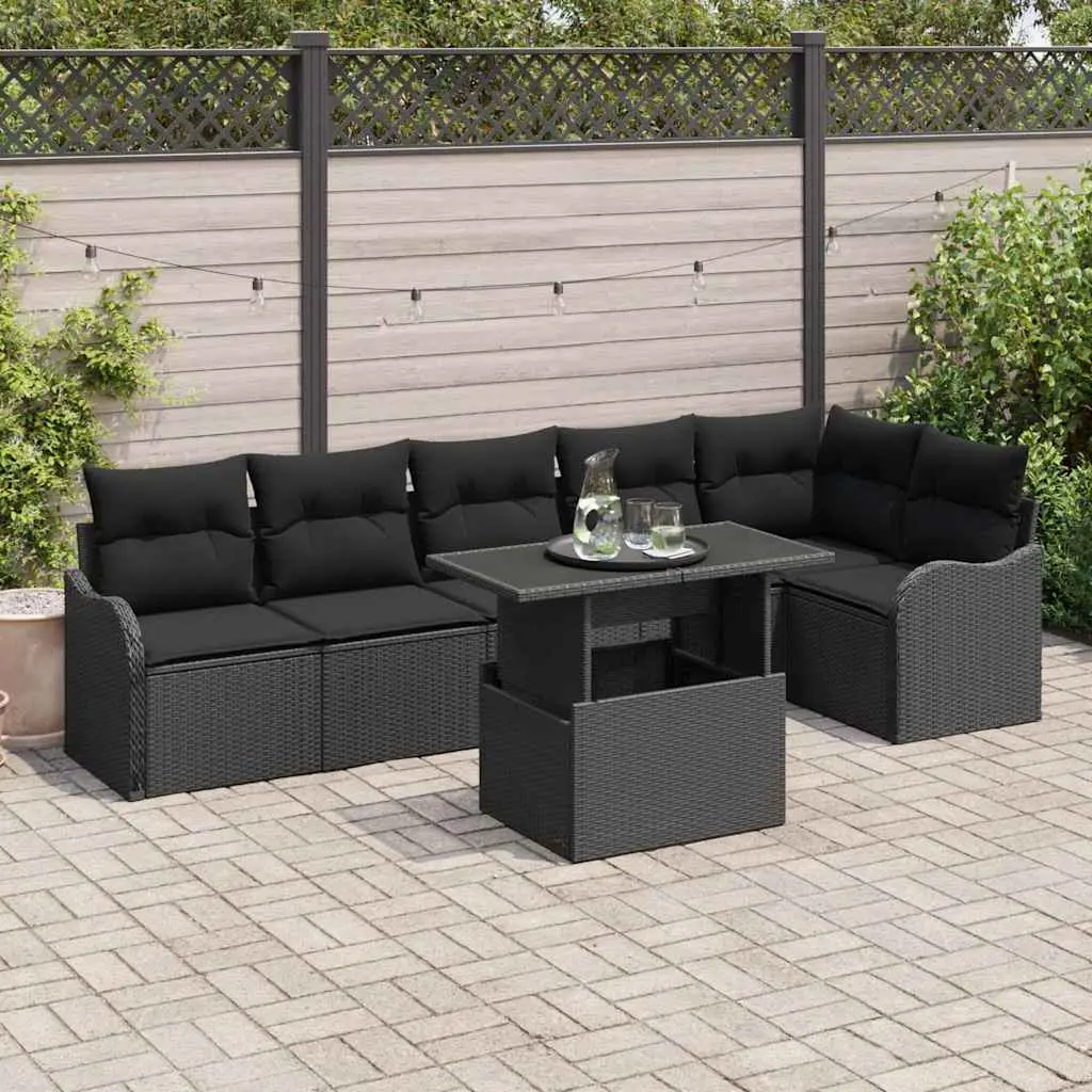 Ensemble de Canapés avec coussin 7 pcs Noir Poly rotin vidaXL 3348479