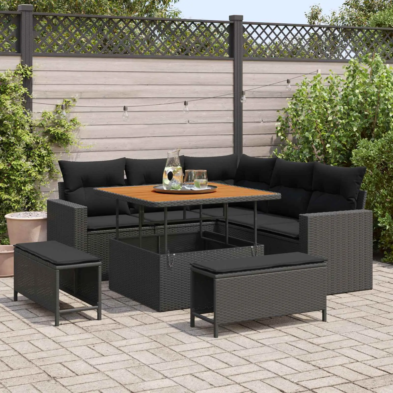 Ensemble de canapé de jardin avec coussin 9 pcs Noir polyrotin vidaXL 3363554