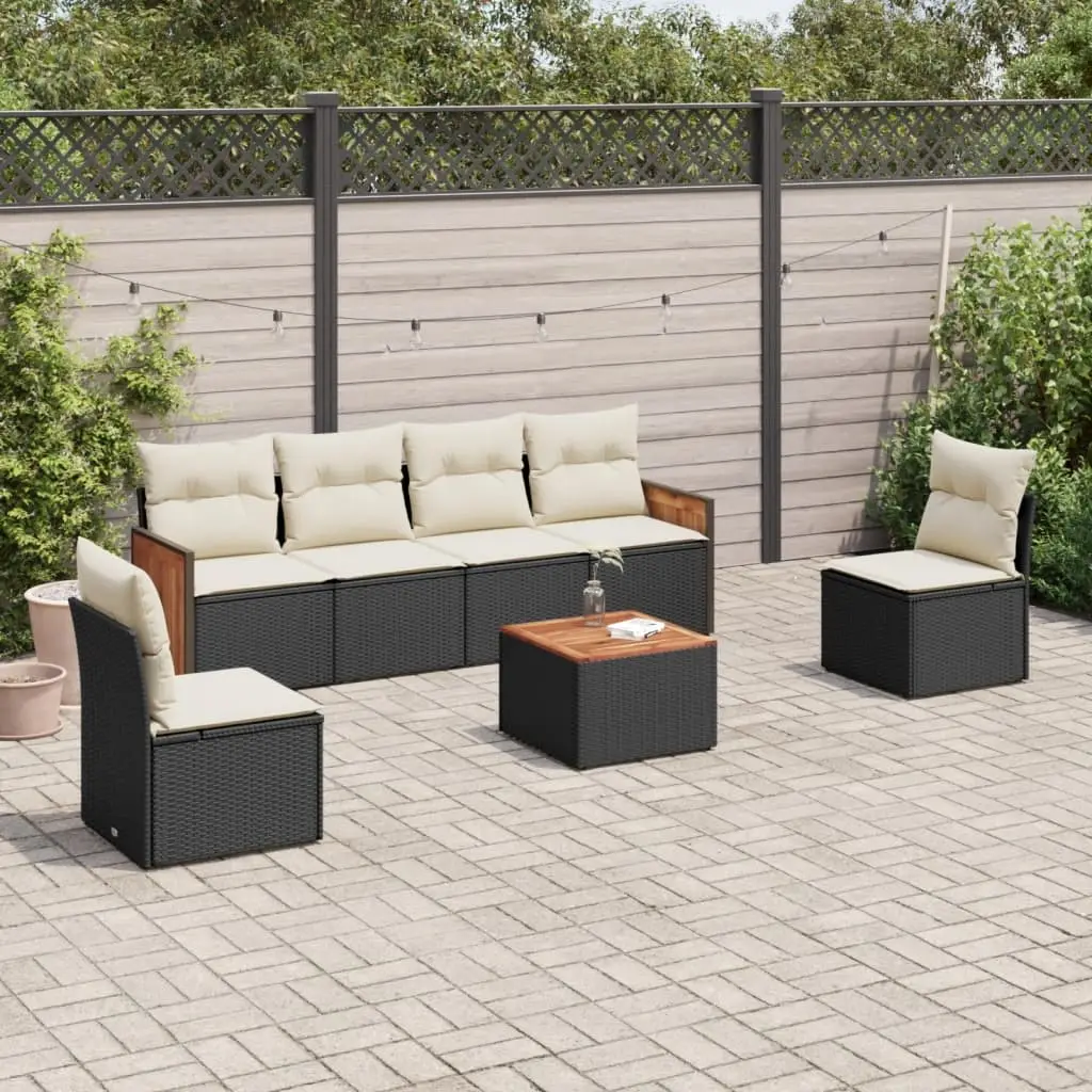 Ensemble de Jardin 7 pcs Noir Résine Tressée avec Coussins Crème et Coffre de Rangement Intégré – ComfortXL Outdoor Living
