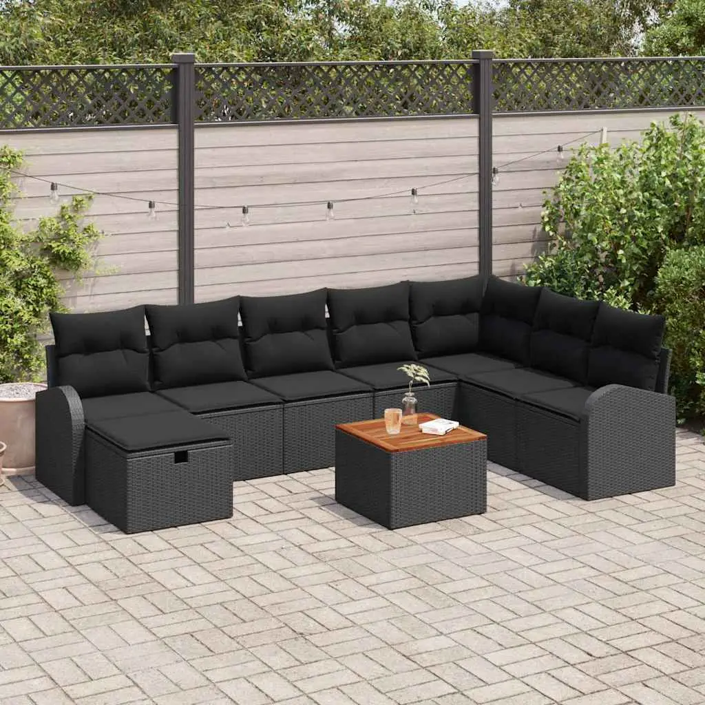 Ensemble de canapé de jardin avec coussin 9 pcs Noir polyrotin vidaXL 3359527