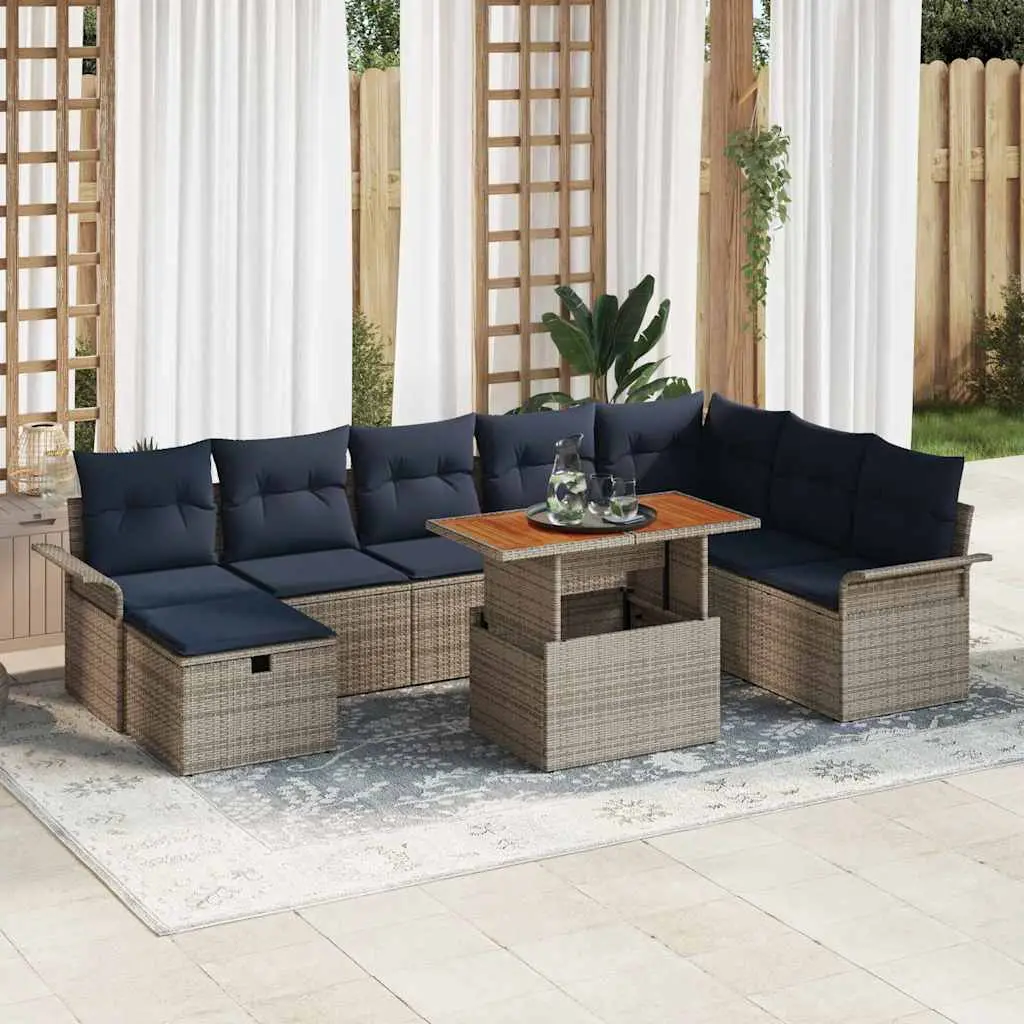 Ensemble de canapé de jardin avec coussin 9 pcs Gris polyrotin vidaXL 3359930