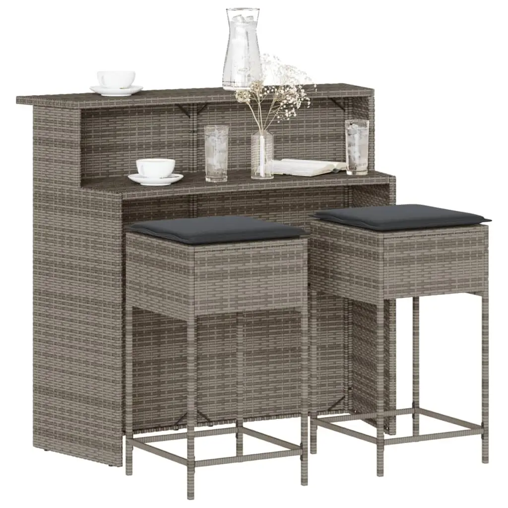 Ensemble de bar de jardin 3 pcs et coussins gris résine tressée vidaXL 3261488