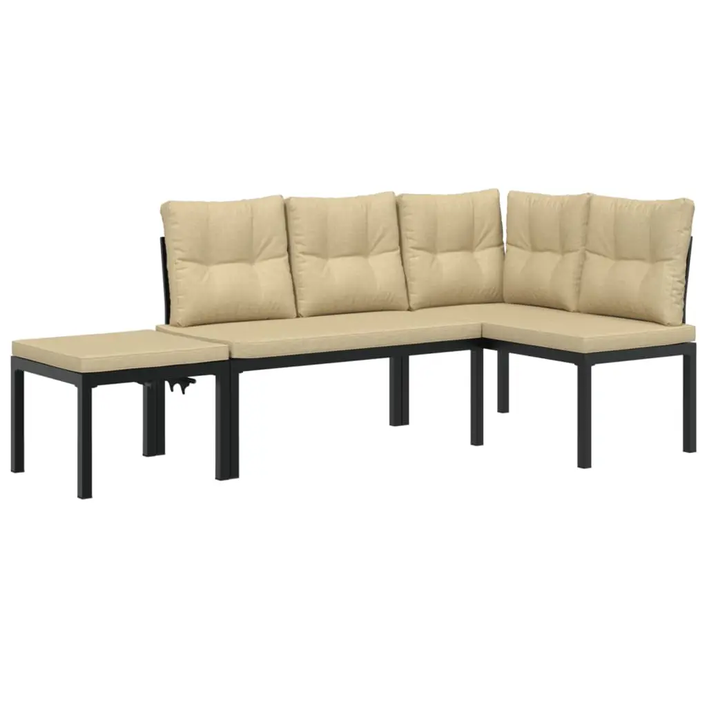 Ensemble de 3 pcs banc de jardin avec coussins – Banc d’extérieur – Banquette noir-JU11334