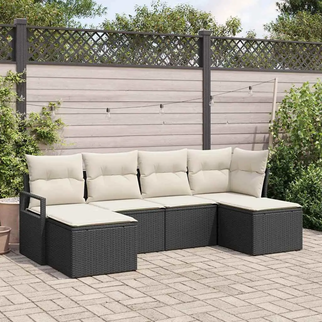 Ensemble de Canapés avec coussin 6 pcs Noir et Crème polyrotin vidaXL 3355156