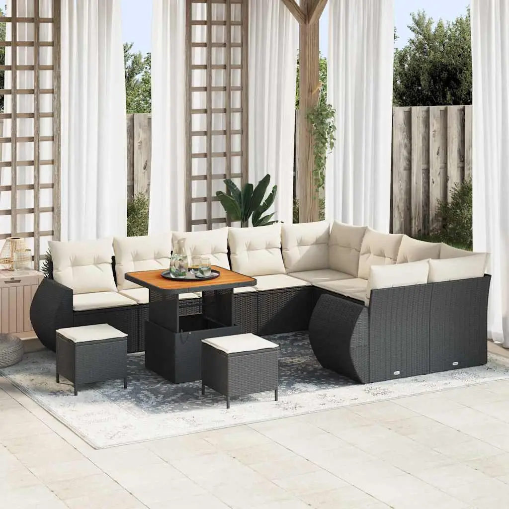Ensemble de Jardin Modulable 11 Places avec Poufs, Canapés en Résine Tressée et Bois – ComfortXL Outdoor Living