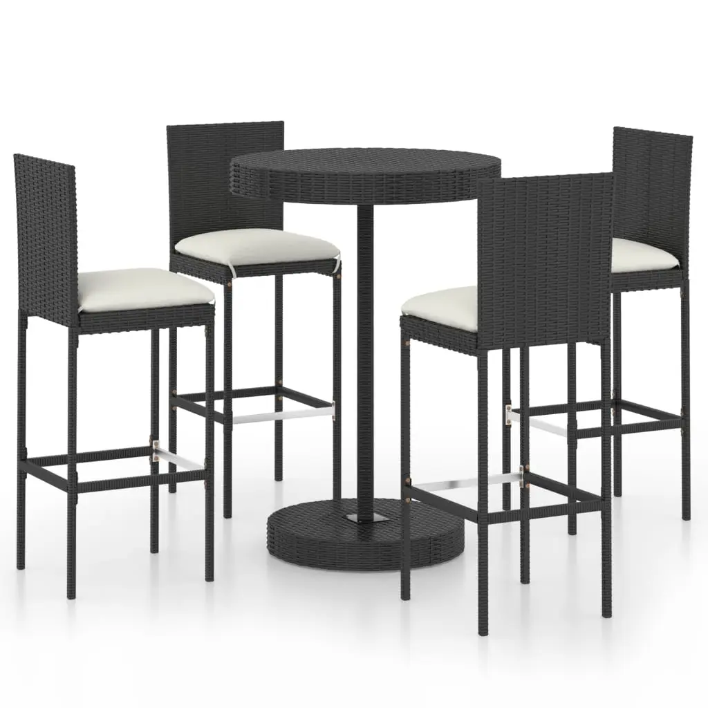 Ensemble de 5 pcs bar de jardin – Mobilier d’extérieur – Mobilier de jardin et coussins Résine tressée Noir-JU2097