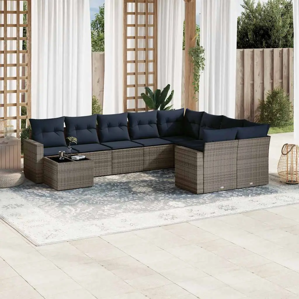 Ensemble de jardin modulable 10 pièces en poly rotin avec table et coussins Bleu – ComfortXL Outdoor Living