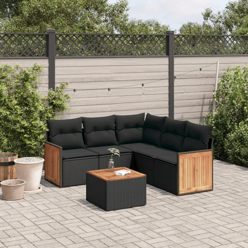Ensemble de jardin d’angle 5 places résine tressée table basse bois pour patio et balcon Noir – ComfortXL Outdoor Living