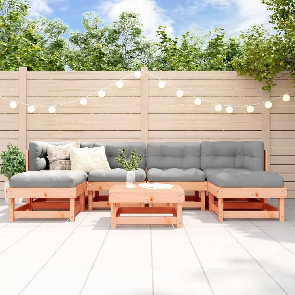 Ensemble de Jardin en Bois de Douglas 7 Pièces, Salon Modulable et Coussins Confort Gris – ComfortXL Outdoor Living