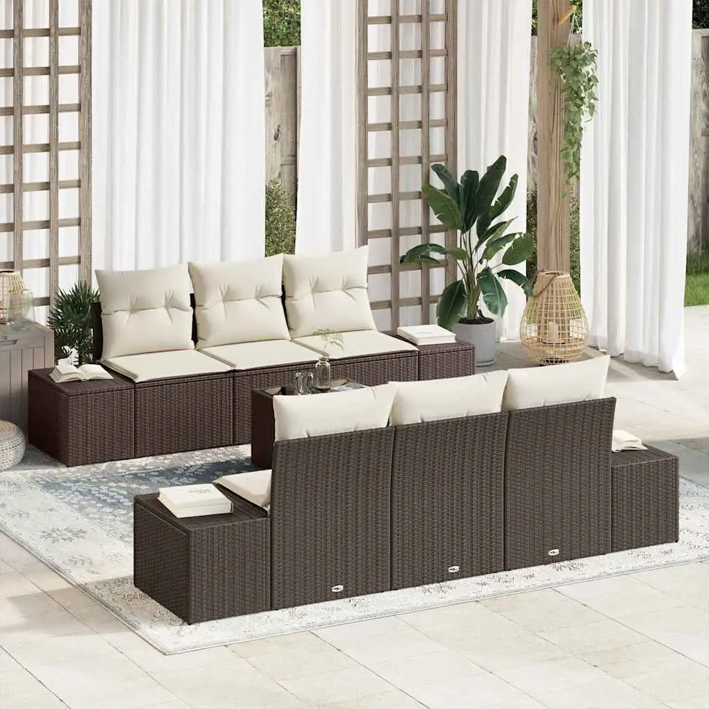 Ensemble Canapé Extérieur 8 Éléments Polyrotin Table Ajustable Repas Rangement Coussins Marron Crème – ComfortXL Outdoor Living