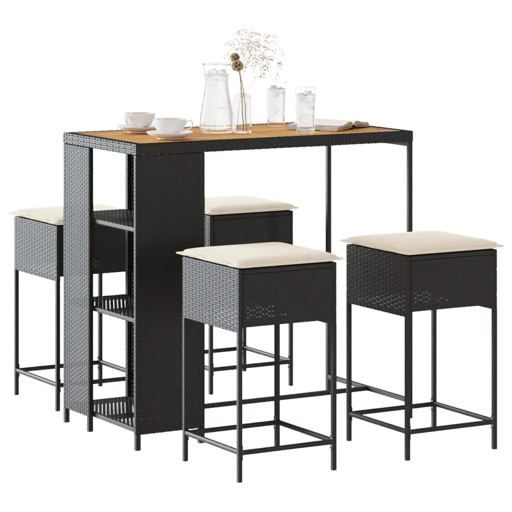 Ensemble de bar de jardin 5 pcs avec coussins noir poly rotin vidaXL 3261497