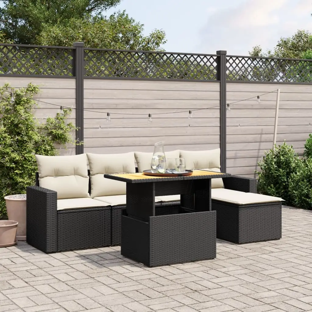 Ensemble de jardin 6 places noir avec repose-pied et table réglable modulable – ComfortXL Outdoor Living
