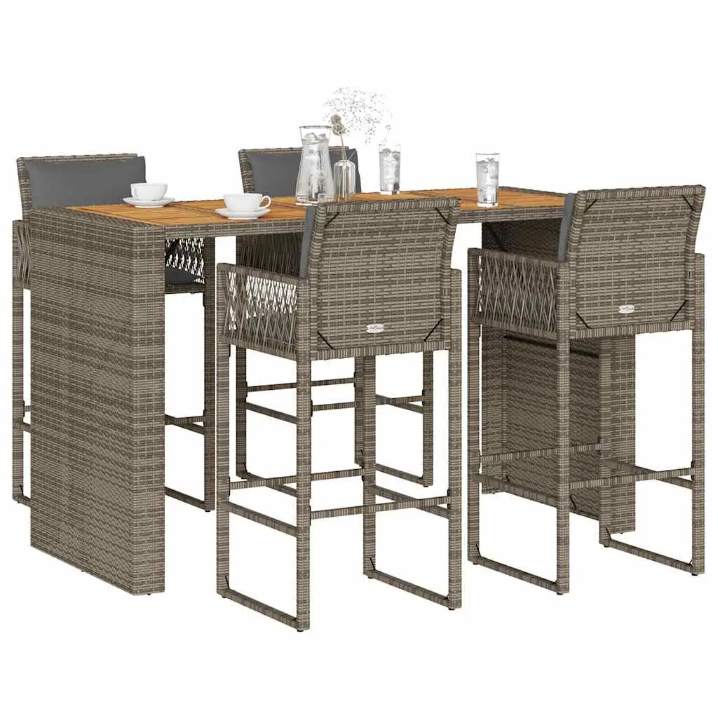 Ensemble de bar de jardin 5 pcs avec coussins gris poly rotin vidaXL 3328903