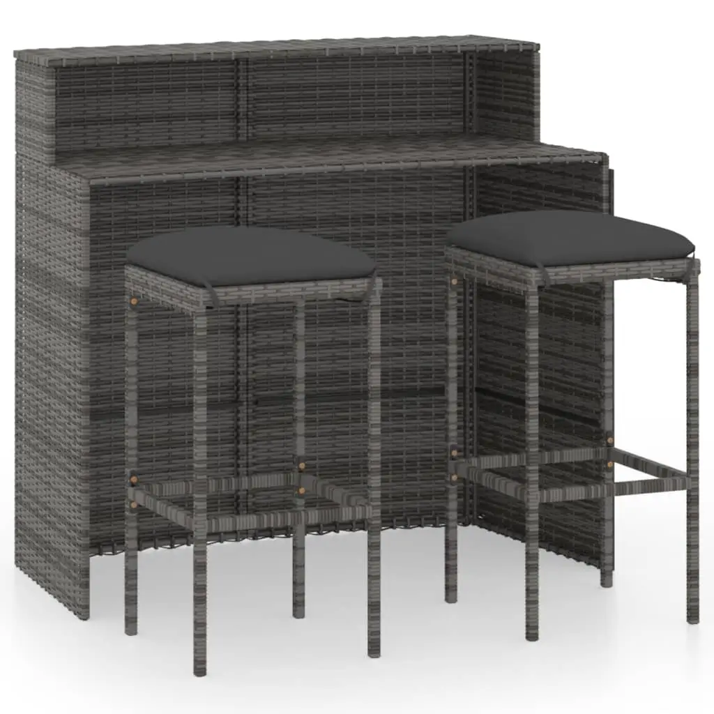 Ensemble de 3 pcs bar de jardin – Mobilier d’extérieur avec coussins Gris-JU2075