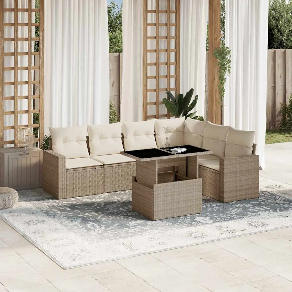 Ensemble de jardin 7 places résine tressée avec table relevable pour terrasse beige – ComfortXL Outdoor Living