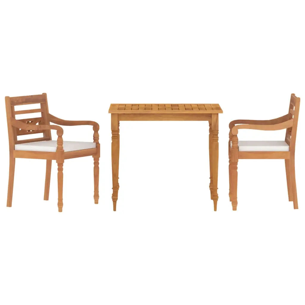 Ensemble de 3 pcs table de jardin et chaises avec coussins – mobilier de jardin blanc teck massif