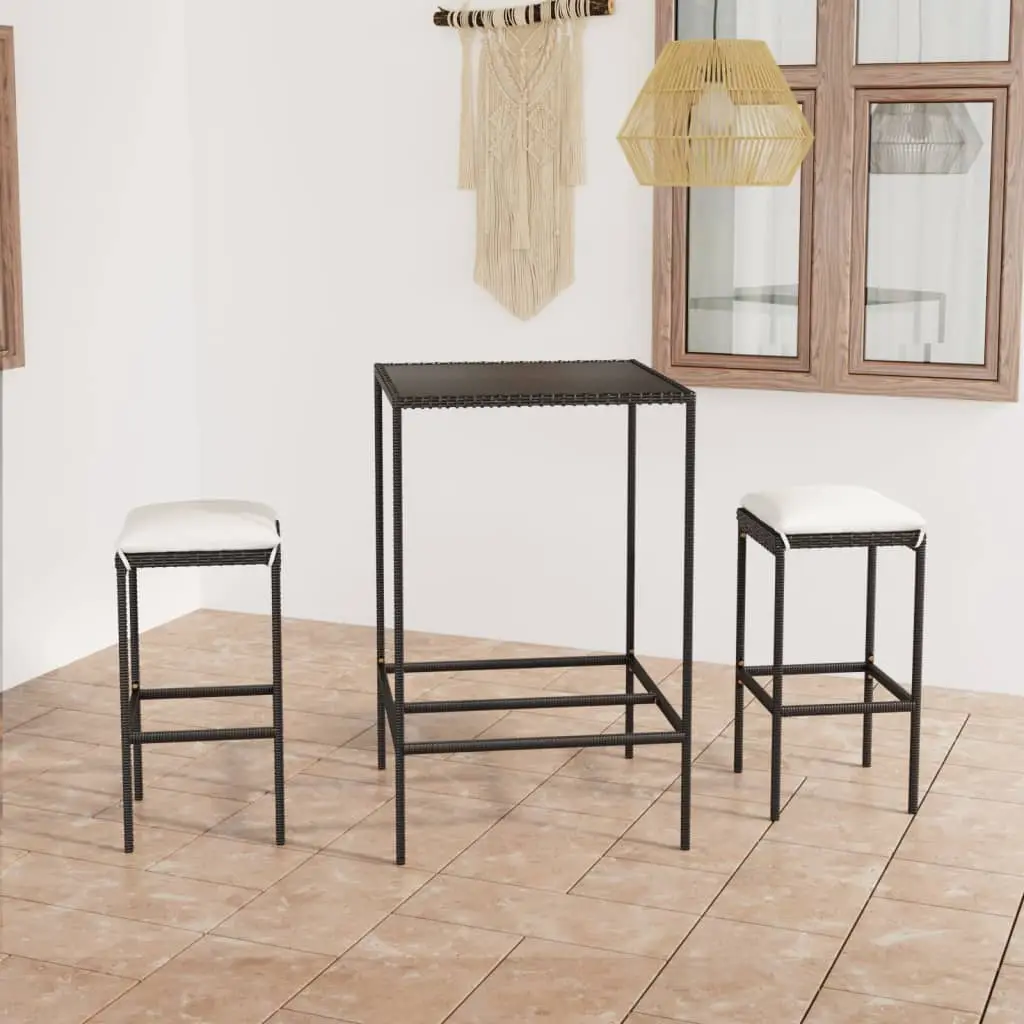Ensemble de bar de jardin 3 pcs et coussins Résine tressée Noir vidaXL 3064817
