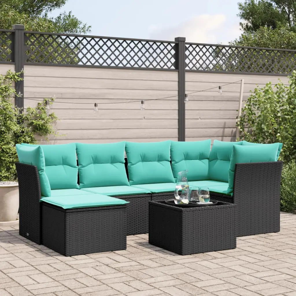 Ensemble canapé extérieur 7 pièces en résine tressée avec coussins déhoussables Noir et Bleu – ComfortXL Outdoor Living