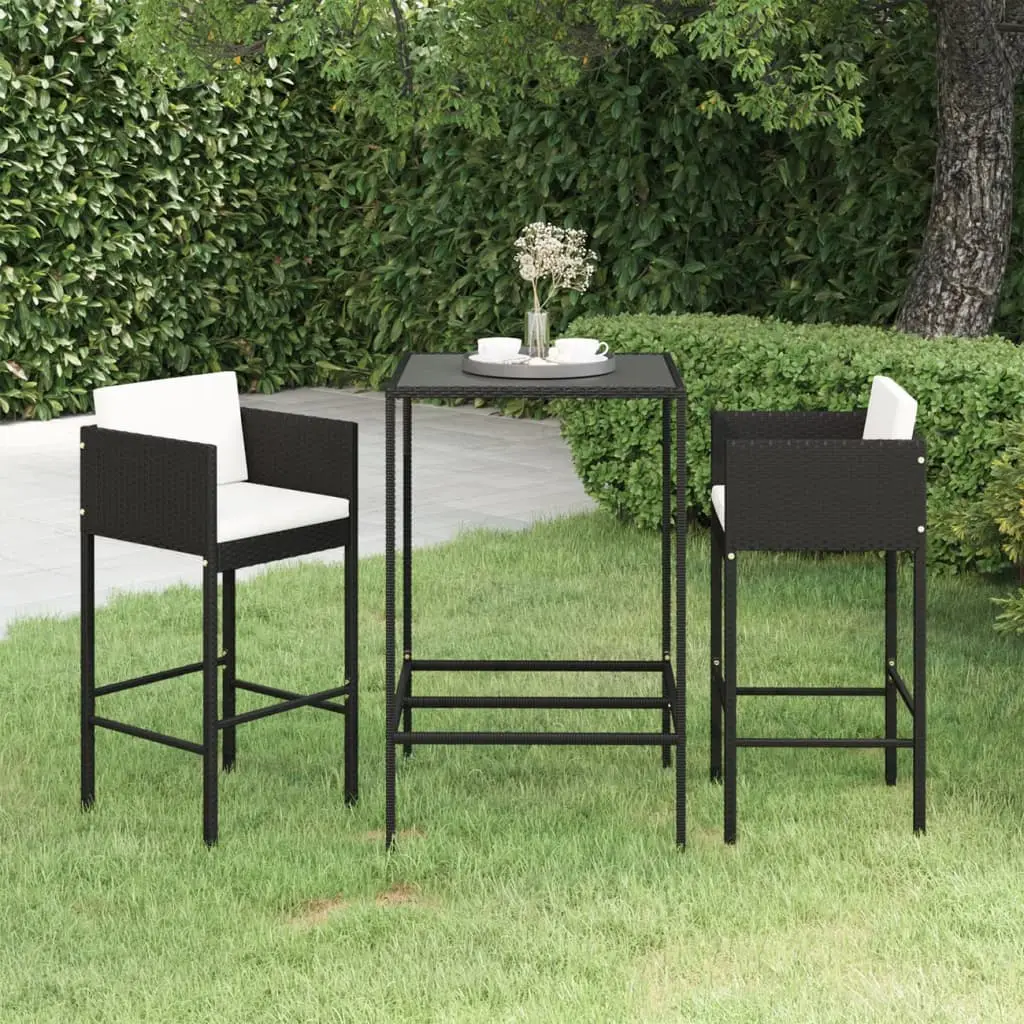 Ensemble de bar de jardin 3 pcs et coussins Résine tressée Noir vidaXL 3094787