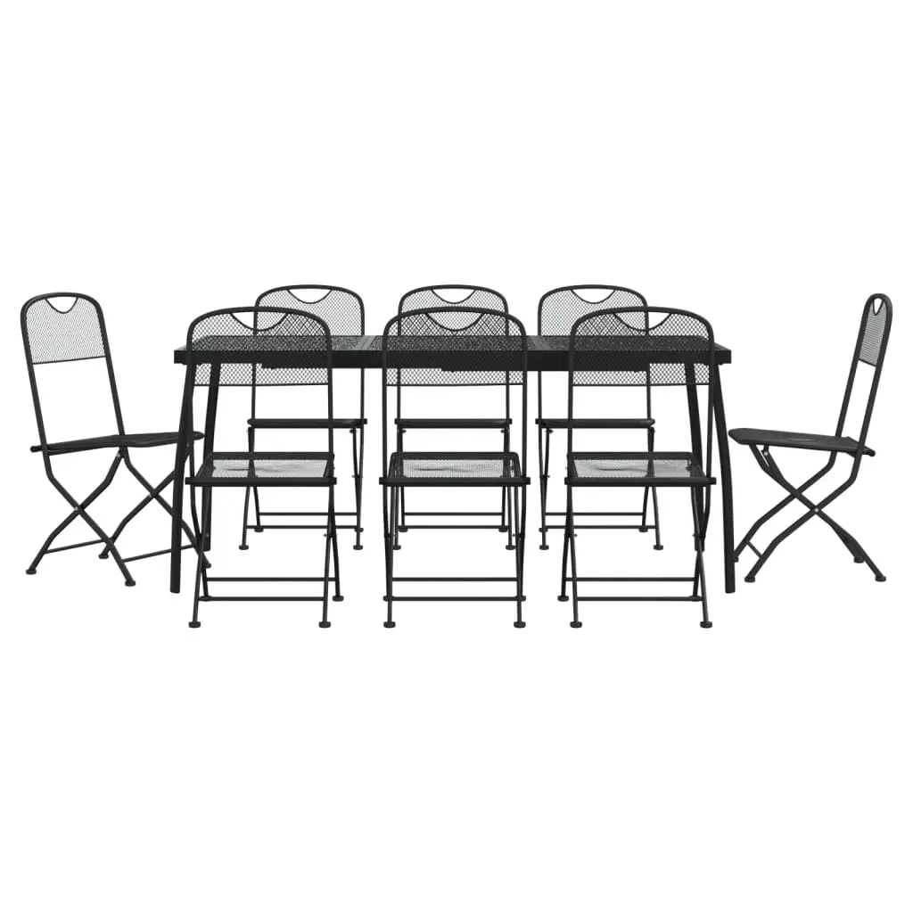 Ensemble de 9 pcs table de jardin avec chaises – mobilier de jardin anthracite métal maille