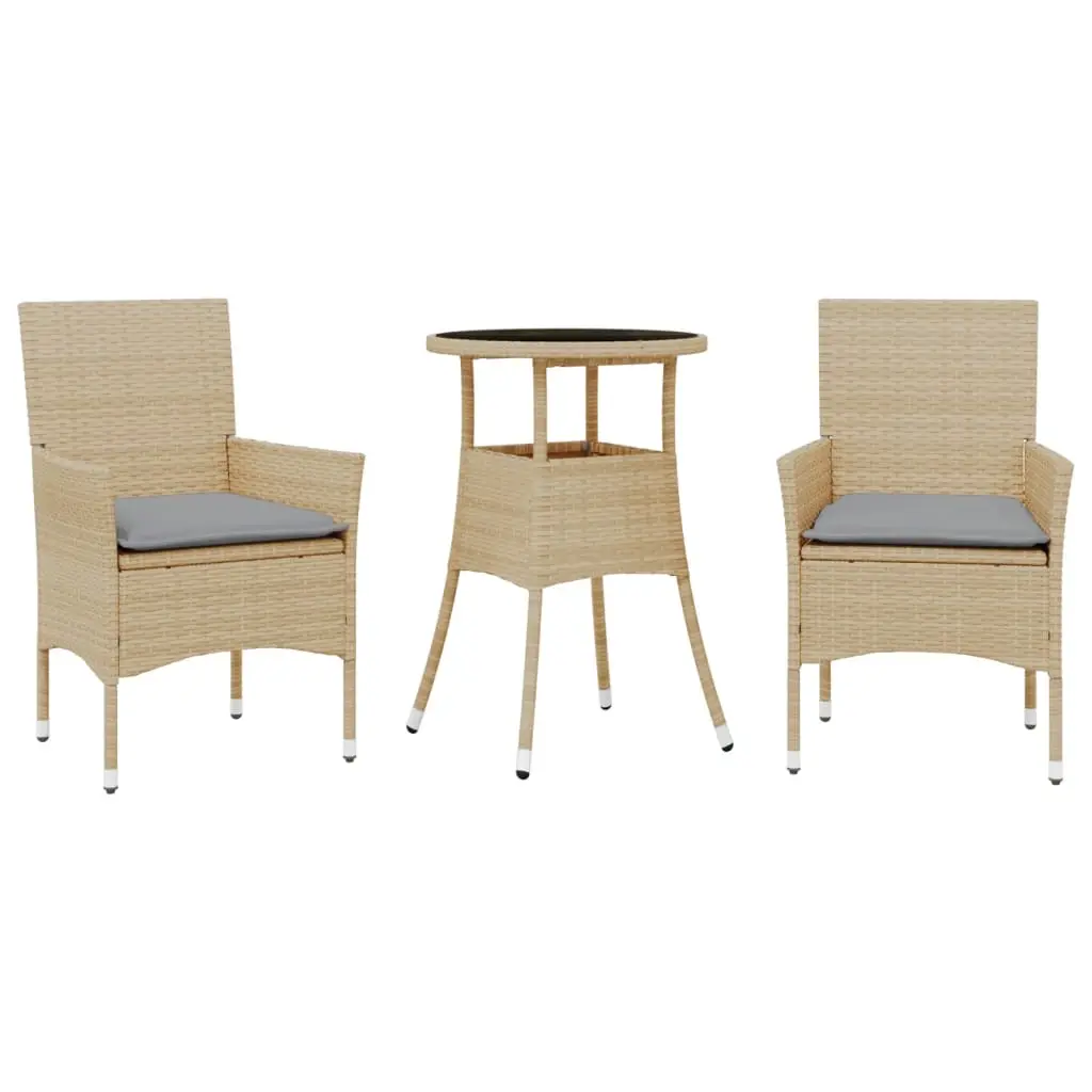 Ensemble de 3 pcs table de jardin et chaises avec coussins – mobilier de jardin beige rotin verre-JU2668