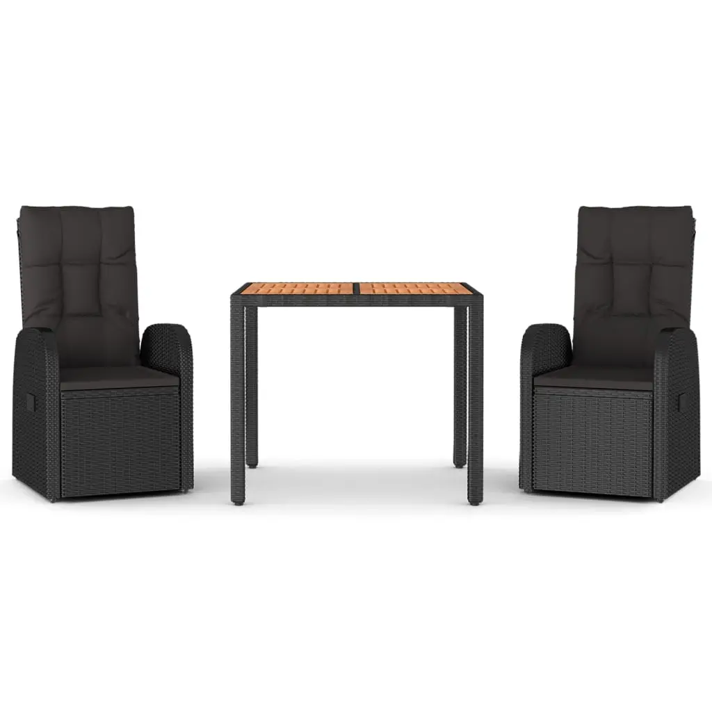 Ensemble de 3 pcs table de jardin et chaises avec coussins – mobilier de jardin Noir-JU3117