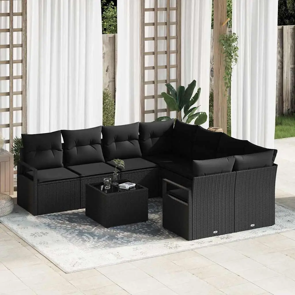 Ensemble Canapé Noir 9 pcs Polyrotin Design Sobre avec Coffres de Rangement Intégrés – ComfortXL Outdoor Living
