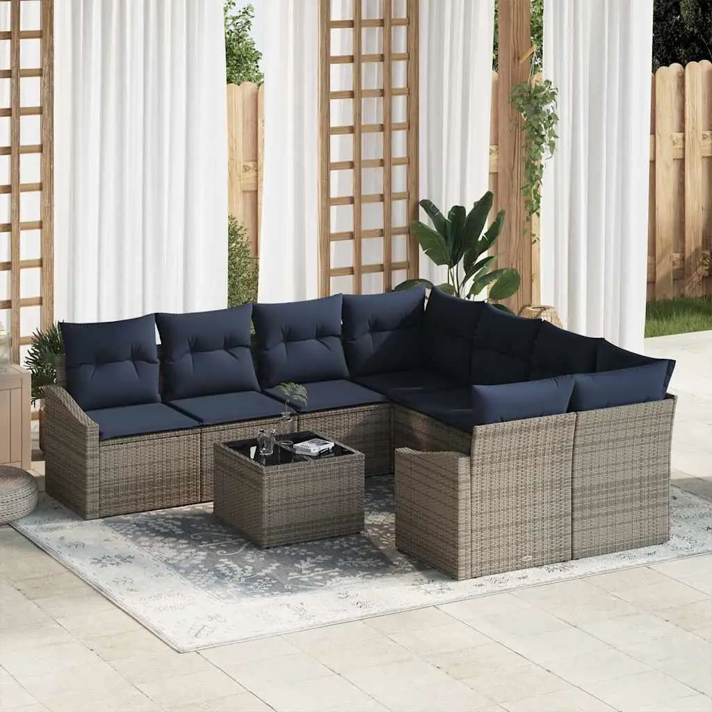 Ensemble de Canapés avec coussin 9 pcs Gris et marine polyrotin vidaXL 3355334