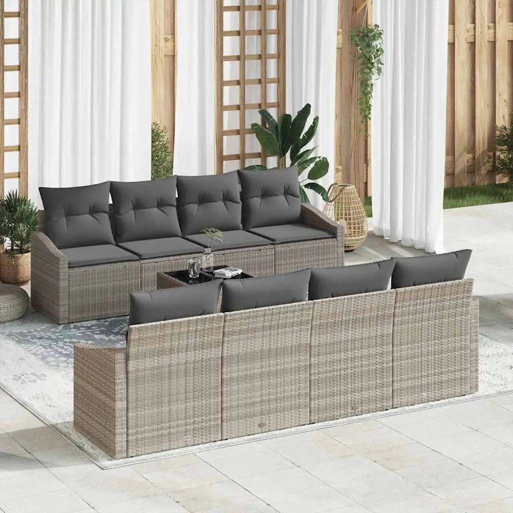 Ensemble de Canapés avec coussin 9 pcs Gris clair polyrotin vidaXL 3346652