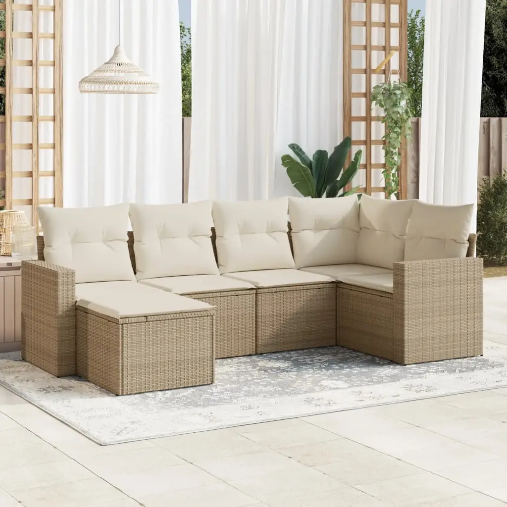 Ensemble de jardin 6 pièces Résine Tressée Beige avec Coffre de Rangement et Repose-pied – ComfortXL Outdoor Living