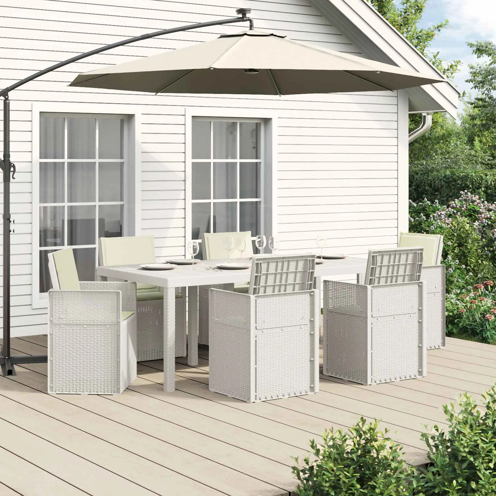 Ensemble de salle à manger pour jardin 7 pcs Blanc et crème PP vidaXL 3430079