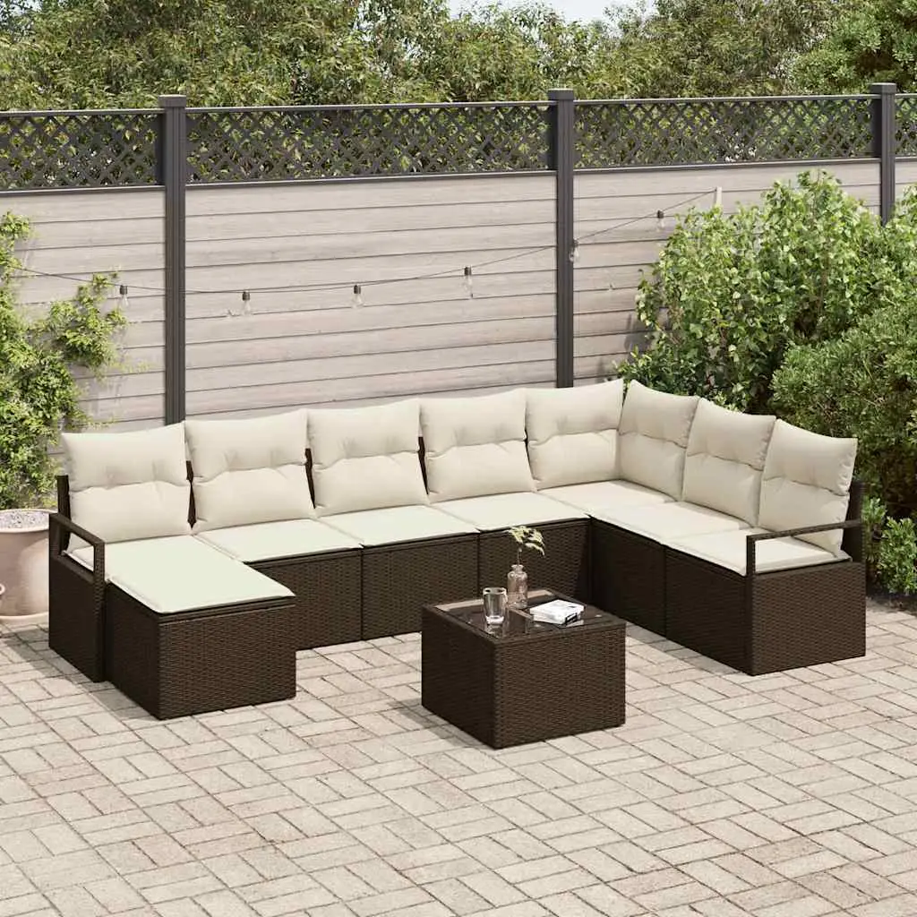 Ensemble de Canapés avec coussin 9 pcs Marron polyrotin vidaXL 3346508
